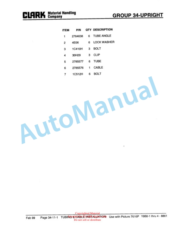 Clark C500 Y 950 CH Container Handler Lift Truck Parts Book PM-X179-2
