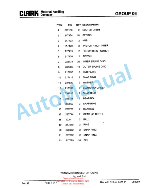 Clark C500 Y 950 CH Container Handler Lift Truck Parts Book PM-X179-3