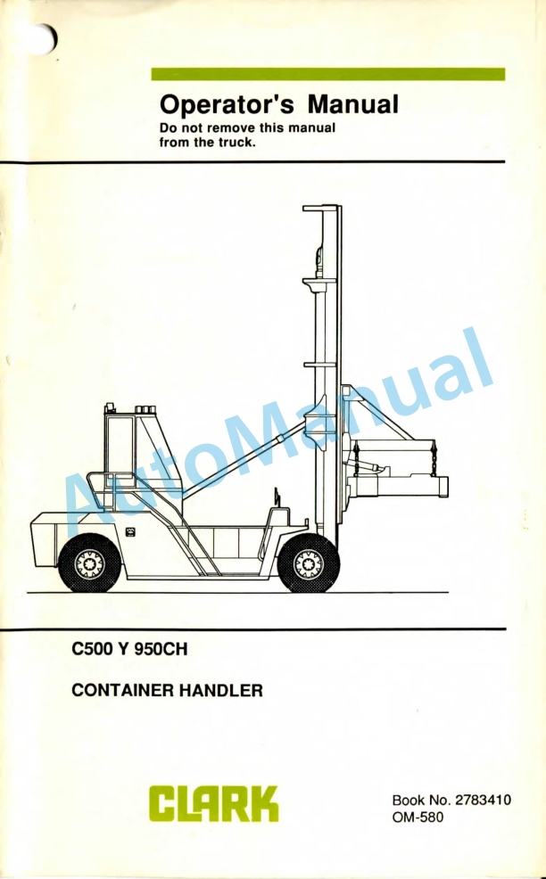 Clark C500 Y 950CH Container Handler Operator Manual OM-580