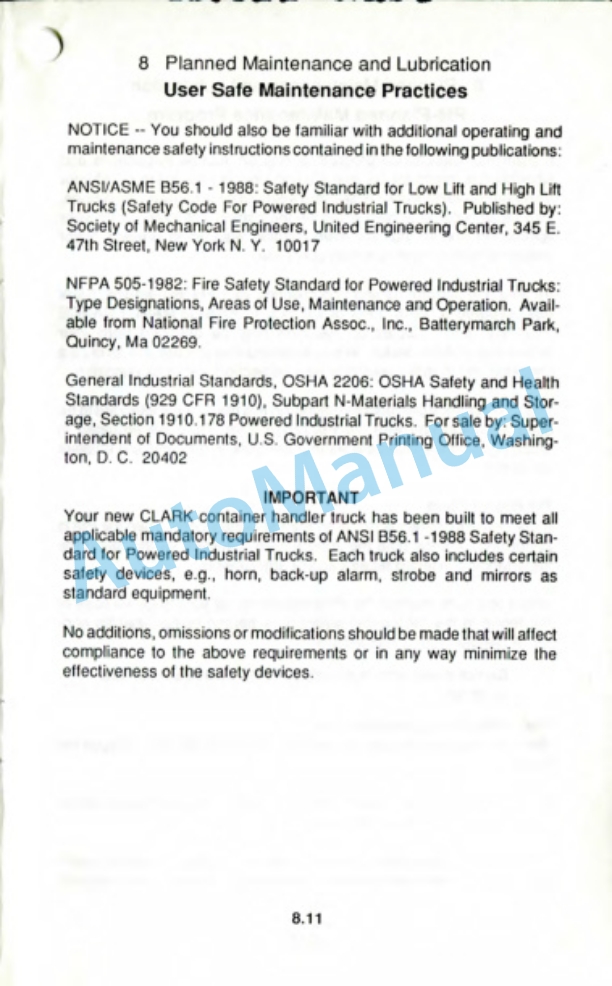 Clark C500 Y 950CH Container Handler Operator Manual OM-580-4