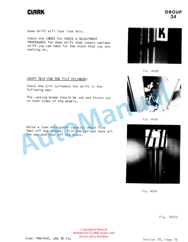 Clark C500, Y1015 Gas Planned Maintenance and Adjustment Procedures Manual PMA-402-3