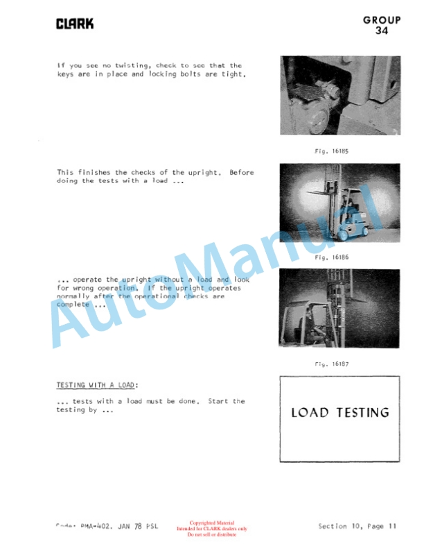 Clark C500 Y110, C500 Y135, C500 Y155 Planned Maintenance and Adjustment Procedures Manual PMA-403-3