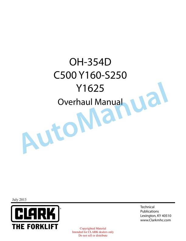 Clark C500 Y160-S250, Y1625 Overhaul Manual OH-354D