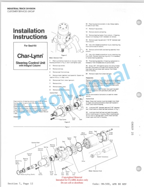 Clark C500 Y160-S250, Y1625 Overhaul Manual OH-354D-4