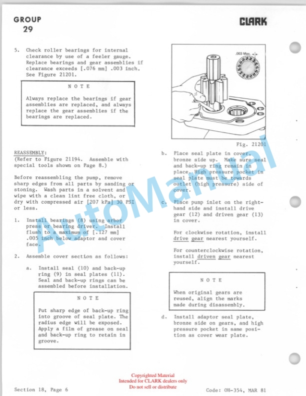 Clark C500 Y160-S250, Y1625 Overhaul Manual OH-354D-5