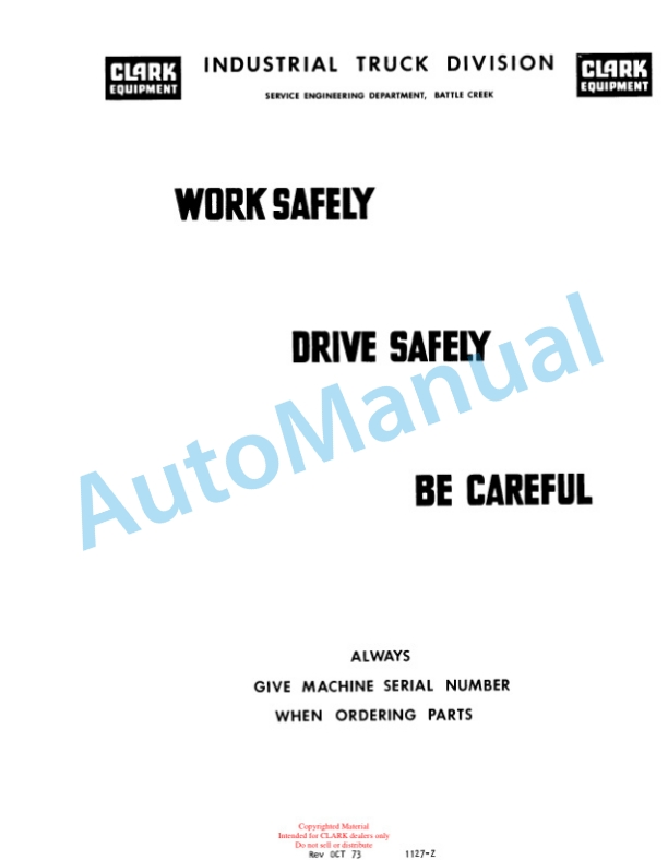 Clark C500-Y1625 D-1-2258, C500-Y2030 D-1-2260 Operator Manual O-300-3
