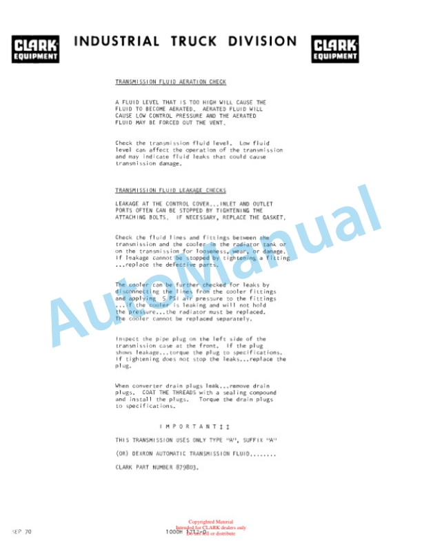 Clark C500-Y1625 D-1-2258, C500-Y2030 D-1-2260 Operator Manual O-300-4