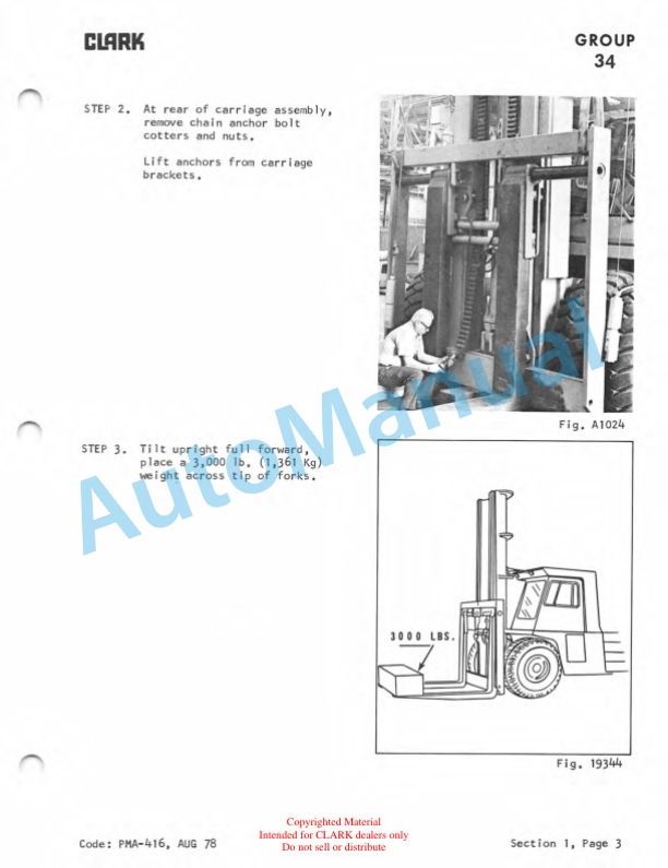 Clark C500 Y400-650 Planned Maintenance and Adjustment Procedures Manual PMA-414-2