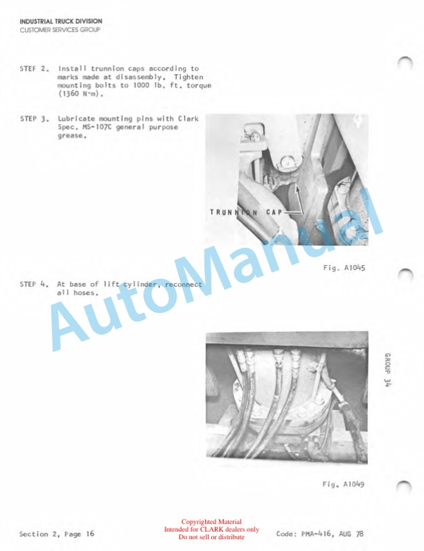 Clark C500 Y400-650 Planned Maintenance and Adjustment Procedures Manual PMA-414-3