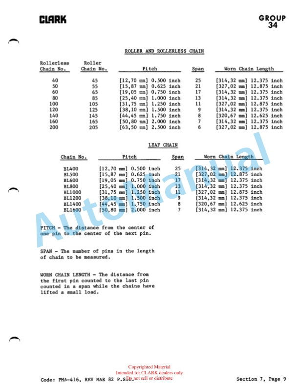 Clark C500 Y400-650 Planned Maintenance and Adjustment Procedures Manual PMA-414-4