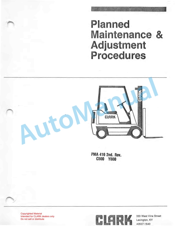 Clark C500 Y800 Planned Maintenance and Adjustment Procedures Manual PMA-416