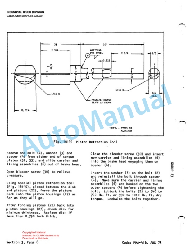Clark C500 Y800 Planned Maintenance and Adjustment Procedures Manual PMA-416-2
