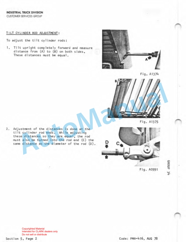 Clark C500 Y800 Planned Maintenance and Adjustment Procedures Manual PMA-416-5