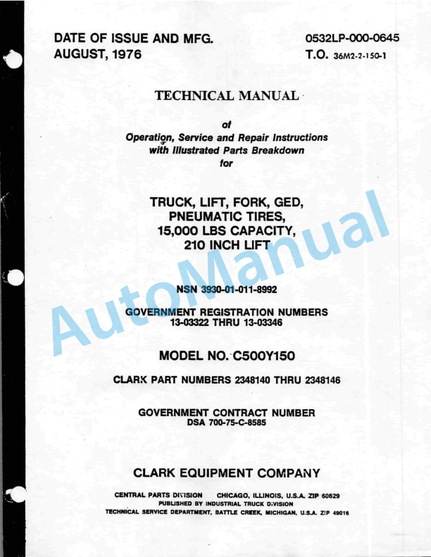 Clark C500Y150 Technical Manual