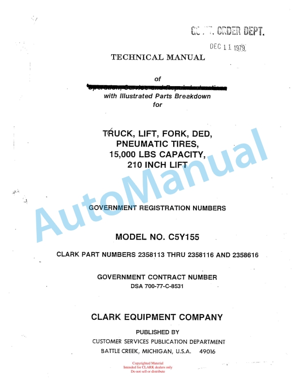 Clark C5Y155 Technical Manual
