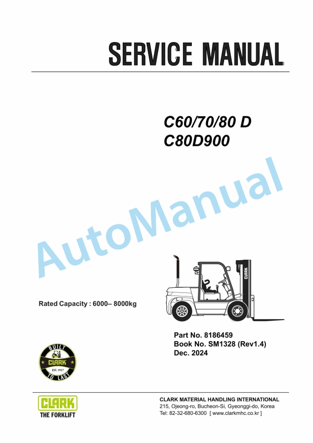 Clark C60 D, C70 D, C80 D, C80D900 Service Manual SM-1328