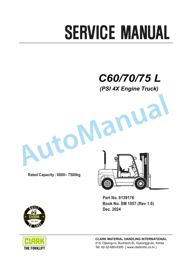 Clark C60 L, C70 L, C75 L Service Manual SM-1057