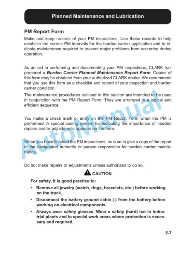 Clark CBX, TRX, FBX Electric Burden Carrier Operator Manual OM-724-3