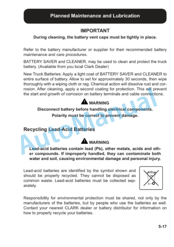 Clark CBX, TRX, FBX Electric Burden Carrier Operator Manual OM-724-5
