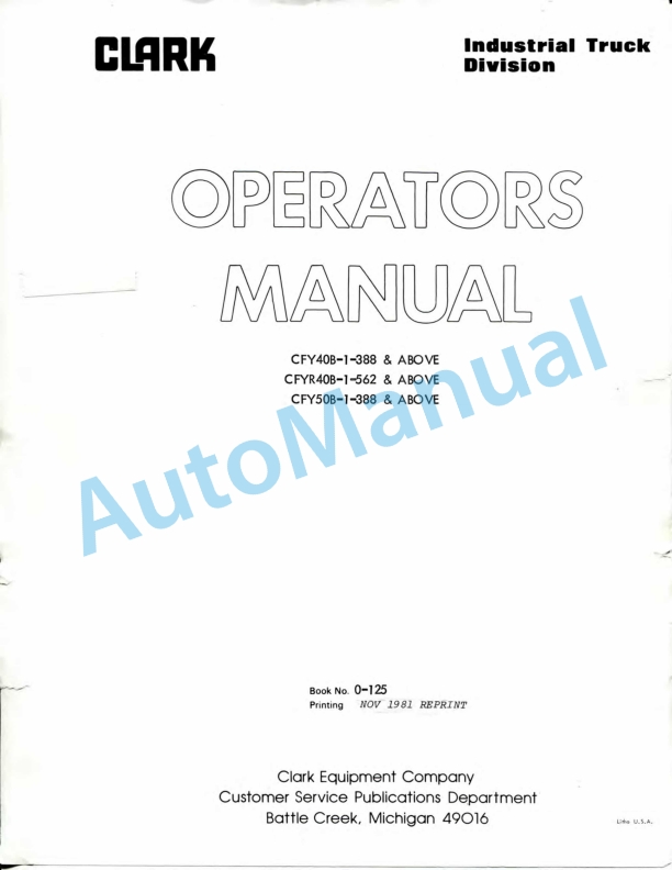 Clark CFY40B-1-388, CFYR40B-1-562, CFY50B-1-388 Operator Manual 0-125