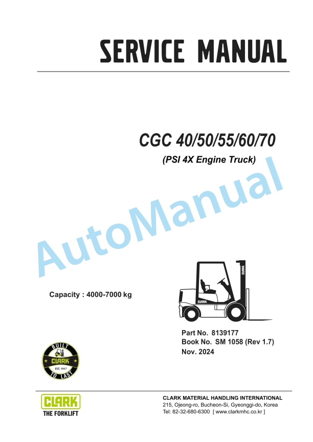 Clark CGC 40, CGC 50, CGC 55, CGC 60, CGC 70 Service Manual SM-1058