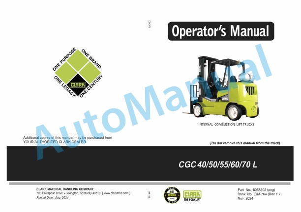 Clark CGC 40 L, CGC 50 L, CGC 55 L, CGC 60 L, CGC 70 L Operator Manual OM-764