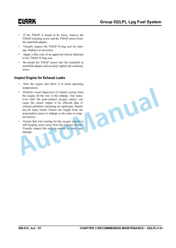 Alternative view of Clark CGC, CGP 40, 70 Service Manual SM-612