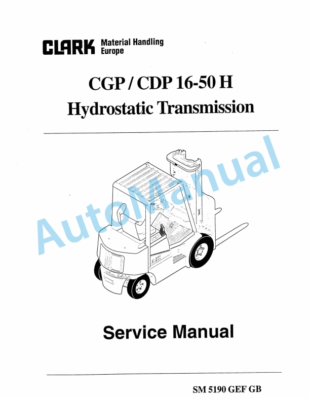 Clark CGP 16-50 H, CDP 16-50 H Hydrostatic Transmission Service Manual