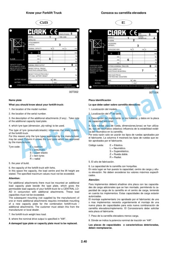 Clark CGP, CDP 40-50H Operator Instructions OI-772-2