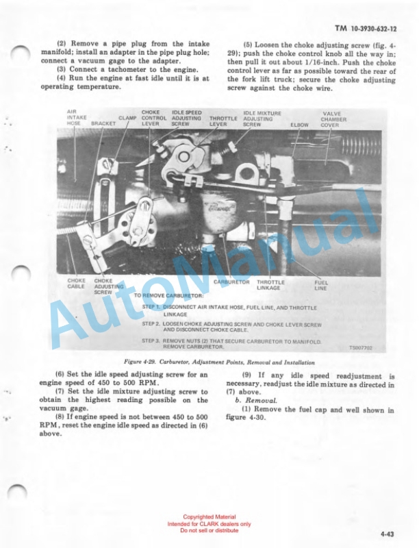 Clark Clark Mode 2329397 Truck, Lift, Fork, Gasoline Technical Manual TM10-3930-632-12-2