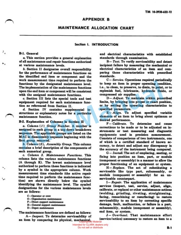 Clark Clark Mode 2329397 Truck, Lift, Fork, Gasoline Technical Manual TM10-3930-632-12-5