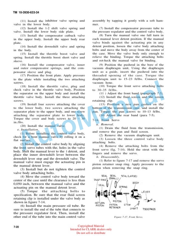 Clark Clark Mode 2330237 Truck, Lift, Fork, Gasoline Technical Manual TM10-3930-633-34-3