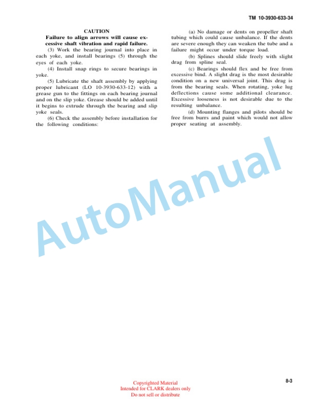 Clark Clark Mode 2330237 Truck, Lift, Fork, Gasoline Technical Manual TM10-3930-633-34-4