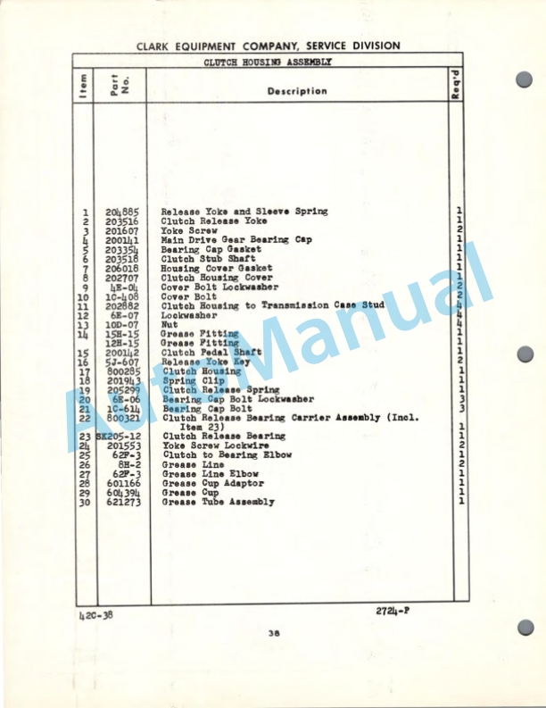 Clark Clarkat C Maintenance Manual and Parts Book 42C260-2