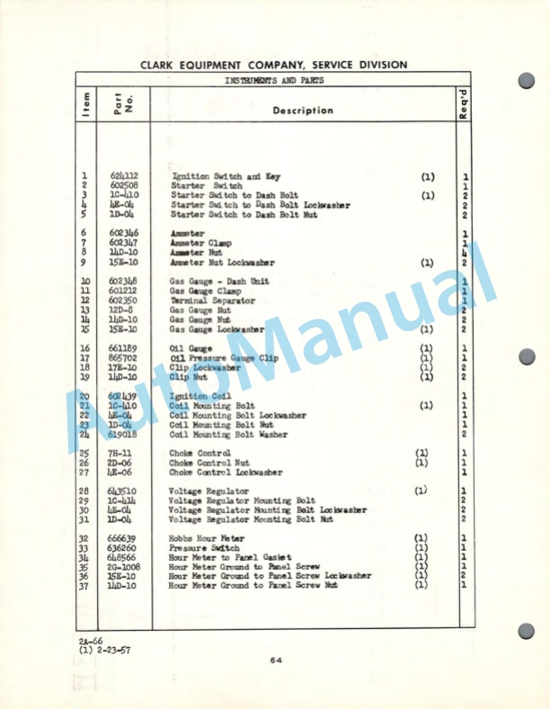 Clark Clarkat C Maintenance Manual and Parts Book 42C260-4