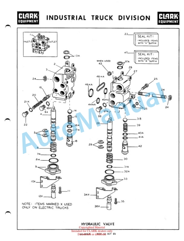 Clark Clarklift 20B Pneumatic Maintenance Manual and Parts Book X4BP625-3