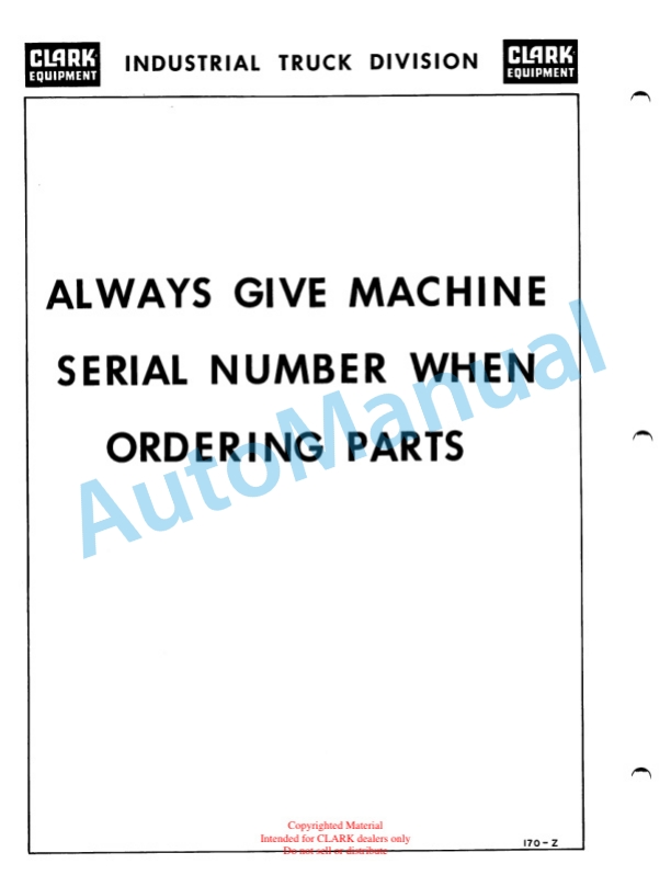 Clark Clarklift 20B Pneumatic Maintenance Manual and Parts Book X4BP625-4