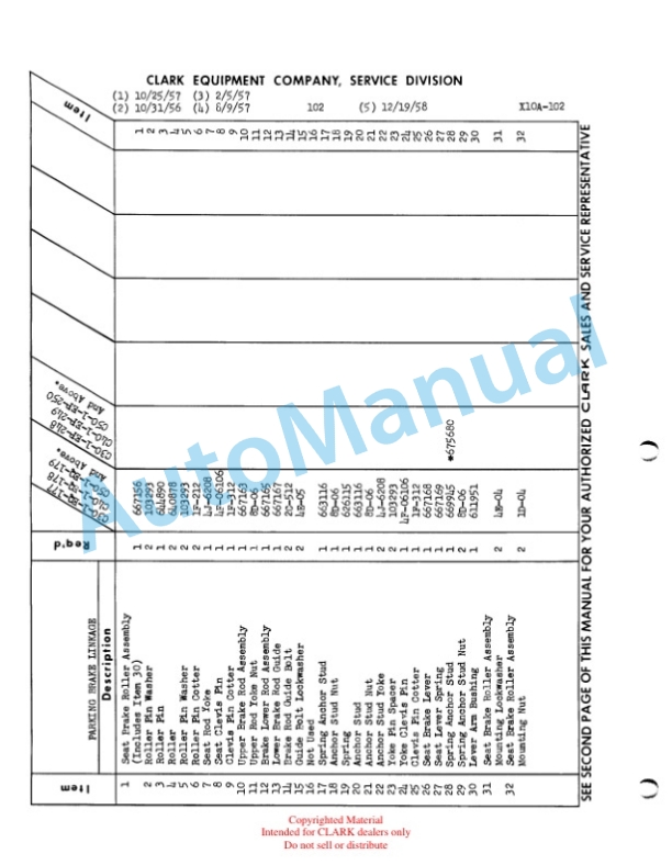 Clark Clarklift 30, 40, 50 Parts Book X10A 307-2