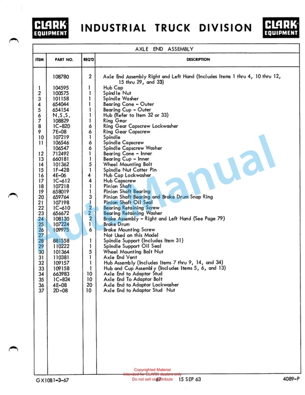 Clark Clarklift 40B Maintenance Manual and Parts Book GX 10B1-3-2