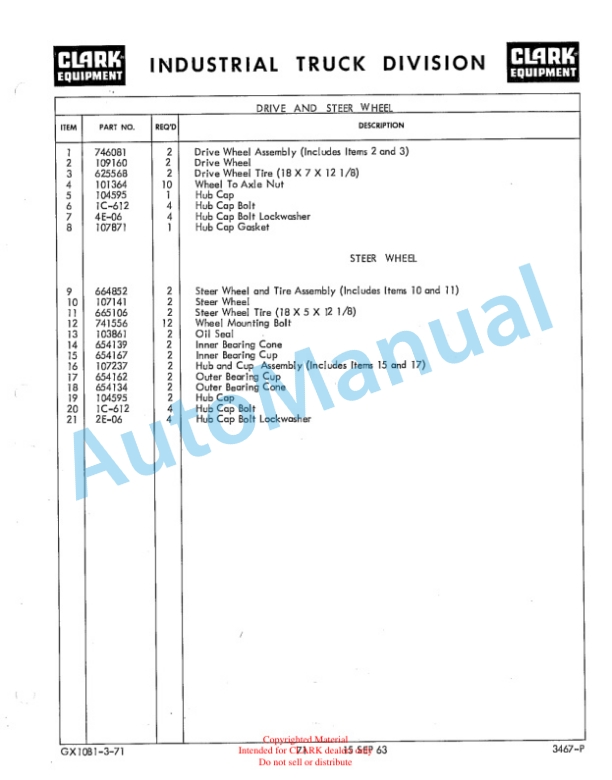 Clark Clarklift 40B Maintenance Manual and Parts Book GX 10B1-5-3