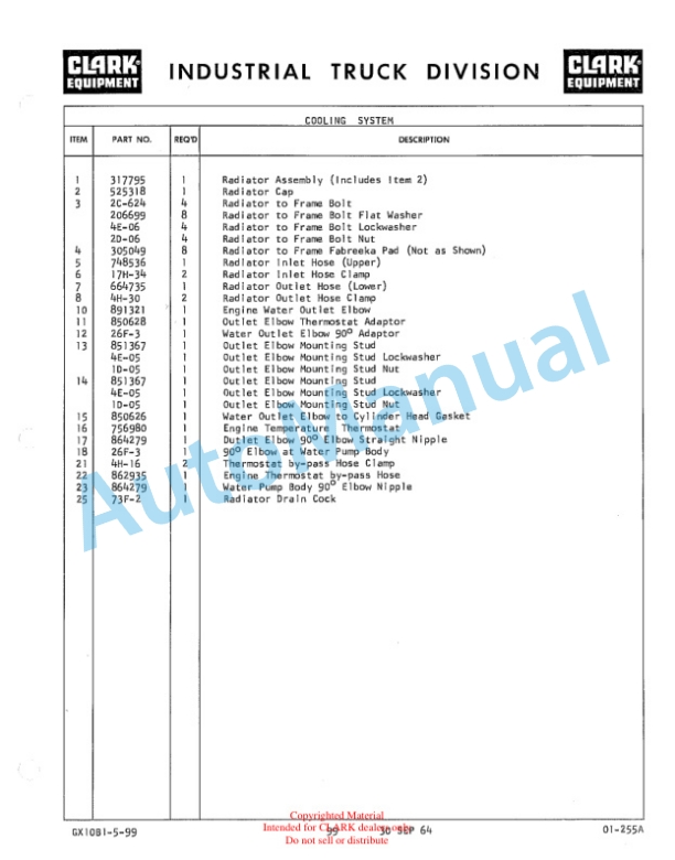 Clark Clarklift 40B Maintenance Manual and Parts Book GX 10B1-5-5