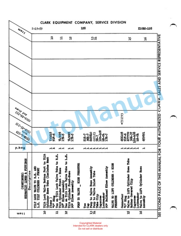 Clark Clarklift 50 B Maintenance Manual and Parts Book X10B2-3