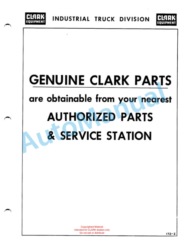 Clark Clarklift 50 B Maintenance Manual and Parts Book X10B2-4