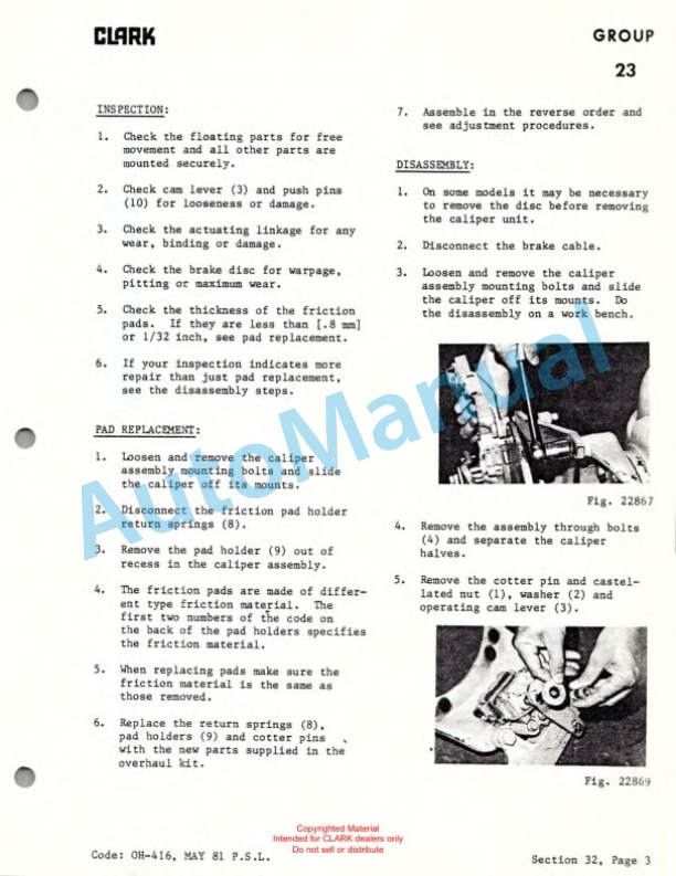 Clark Clarklift C500 Diesel Powered Overhaul Instructions OH-416-3