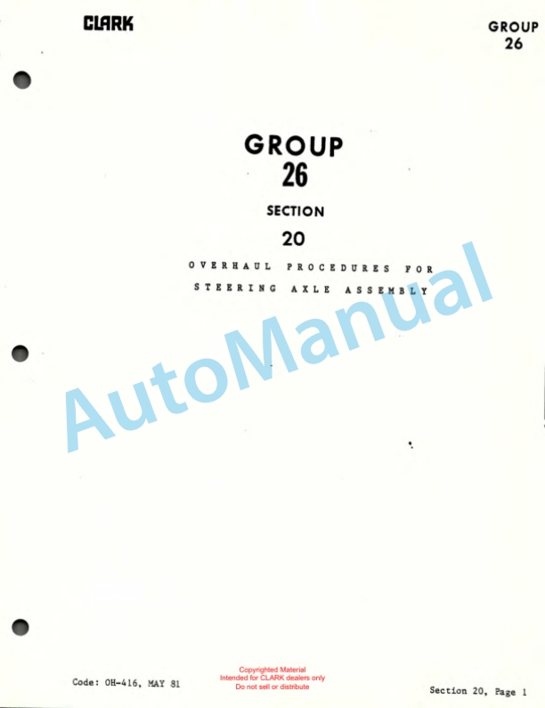 Clark Clarklift C500 Diesel Powered Overhaul Instructions OH-416-4