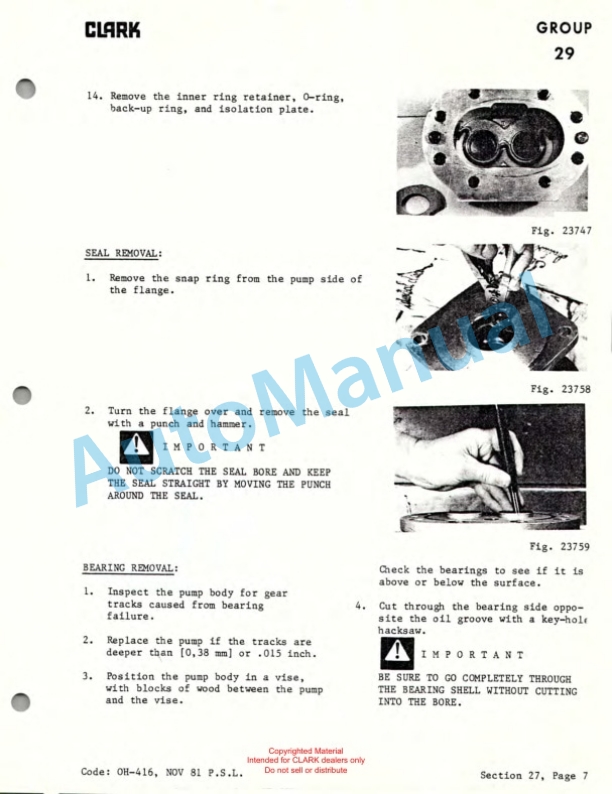 Clark Clarklift C500 Diesel Powered Overhaul Instructions OH-416-5