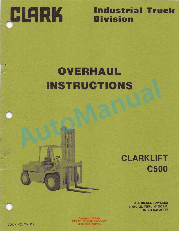 Clark Clarklift C500 Overhaul Instructions OH-429