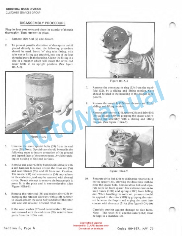 Clark Clarklift C500 Overhaul Instructions OH-429-3