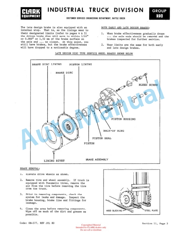 Clark Clarklift C500 Overhaul Instructions OH-430-3