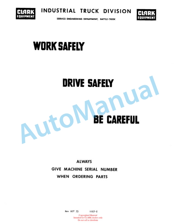 Clark Clarklift C500 Overhaul Instructions OH-430-5